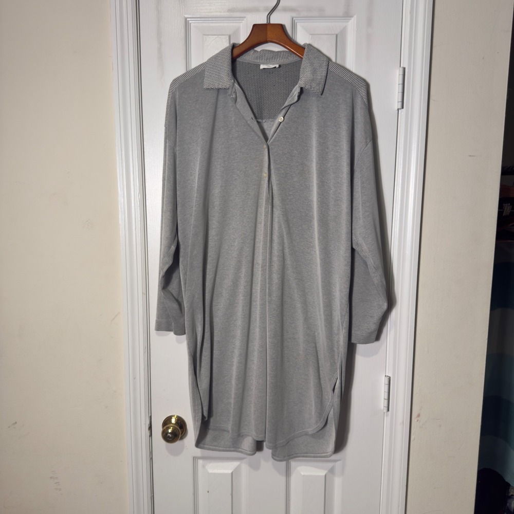 HANRO Switzerland Gray Cotton Tunic Polo Top L Relaxed Luxury‎ Loungewear